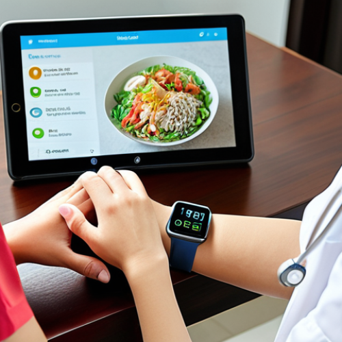 **

A Vietnamese family using wearable technology (smartwatch, fitness tracker) in their modern home. Show a doctor connecting remotely via Telehealth on a tablet, advising them on healthy lifestyle choices, personalized nutrition based on genetic data, and disease prevention. Focus on positive, proactive health management.

**