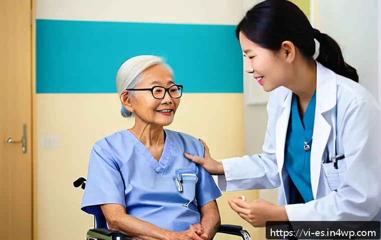 예방 중심 헬스케어에 필요한 인재 - A compassionate Vietnamese healthcare worker attentively listening to an elderly patient in a bright...