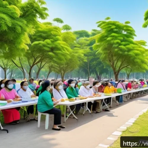 Home 33 예방 중심 헬스케어의 효과적인 캠페인 전략 - A vibrant community health workshop scene in a Vietnamese urban neighborhood park during daytime, fe...