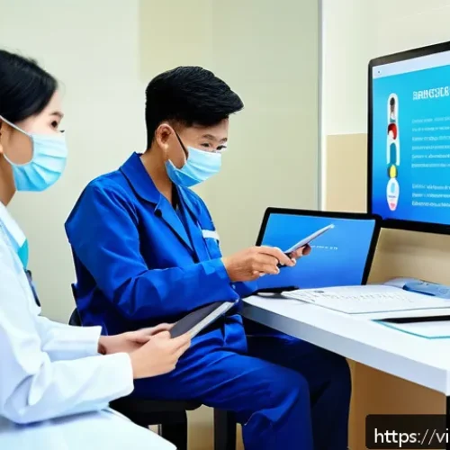 Home 31 예방 중심 헬스케어 정책 분석 - A modern Vietnamese community health center interior, featuring healthcare professionals wearing mas...