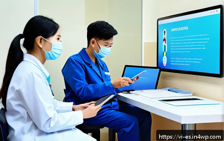 예방 중심 헬스케어 정책 분석 - A modern Vietnamese community health center interior, featuring healthcare professionals wearing mas...